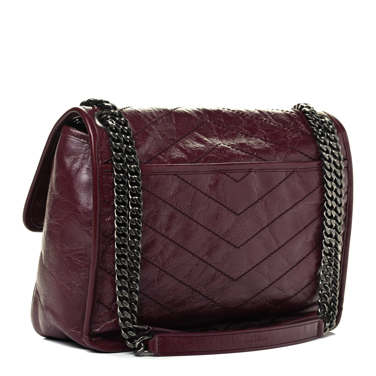 Saint Laurent Crinkled Calfskin Matelasse Monogram Medium Niki Chain Satchel Burgundy 2 of 4
