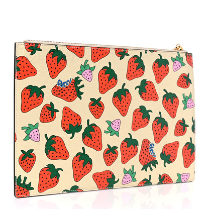 Gucci Calfskin Strawberry Print Zumi Pouch Ivory Red 3 of 7