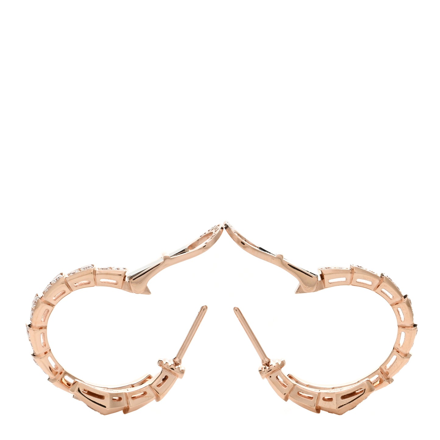 18K Rose Gold Diamond Serpenti Viper Hoop Pave Earrings