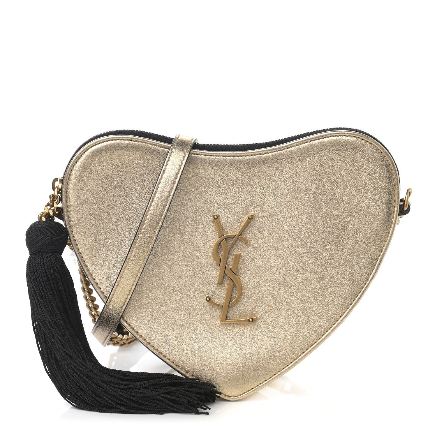Saint Laurent Metallic Calfskin Heart Monogram Crossbody Gold 1 of 10