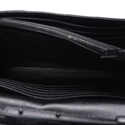 Saint Laurent Grain De Poudre Matelasse Chevron Monogram Monochrome Chain Wallet Black 5 of 10