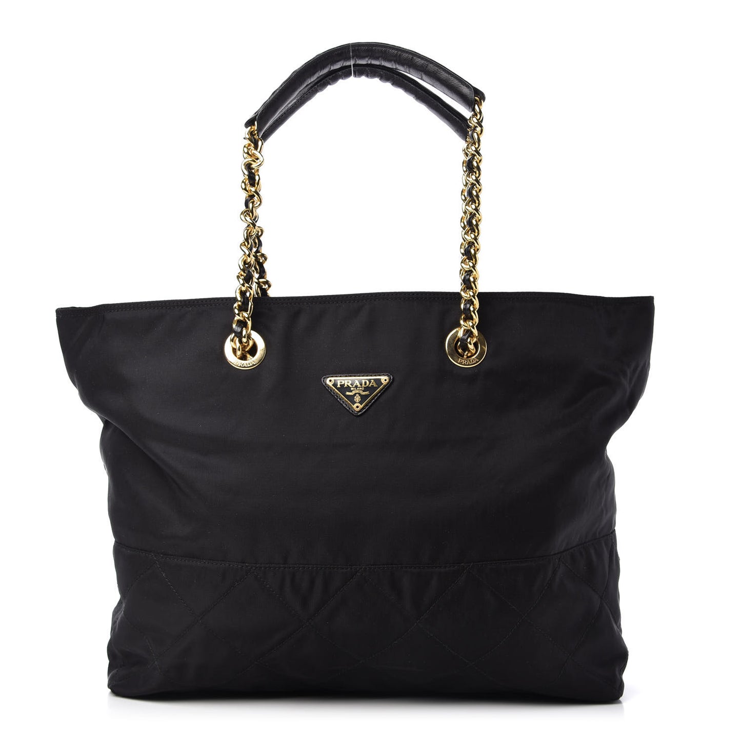 Tessuto Nylon Impunture Chain Shopping Tote Black
