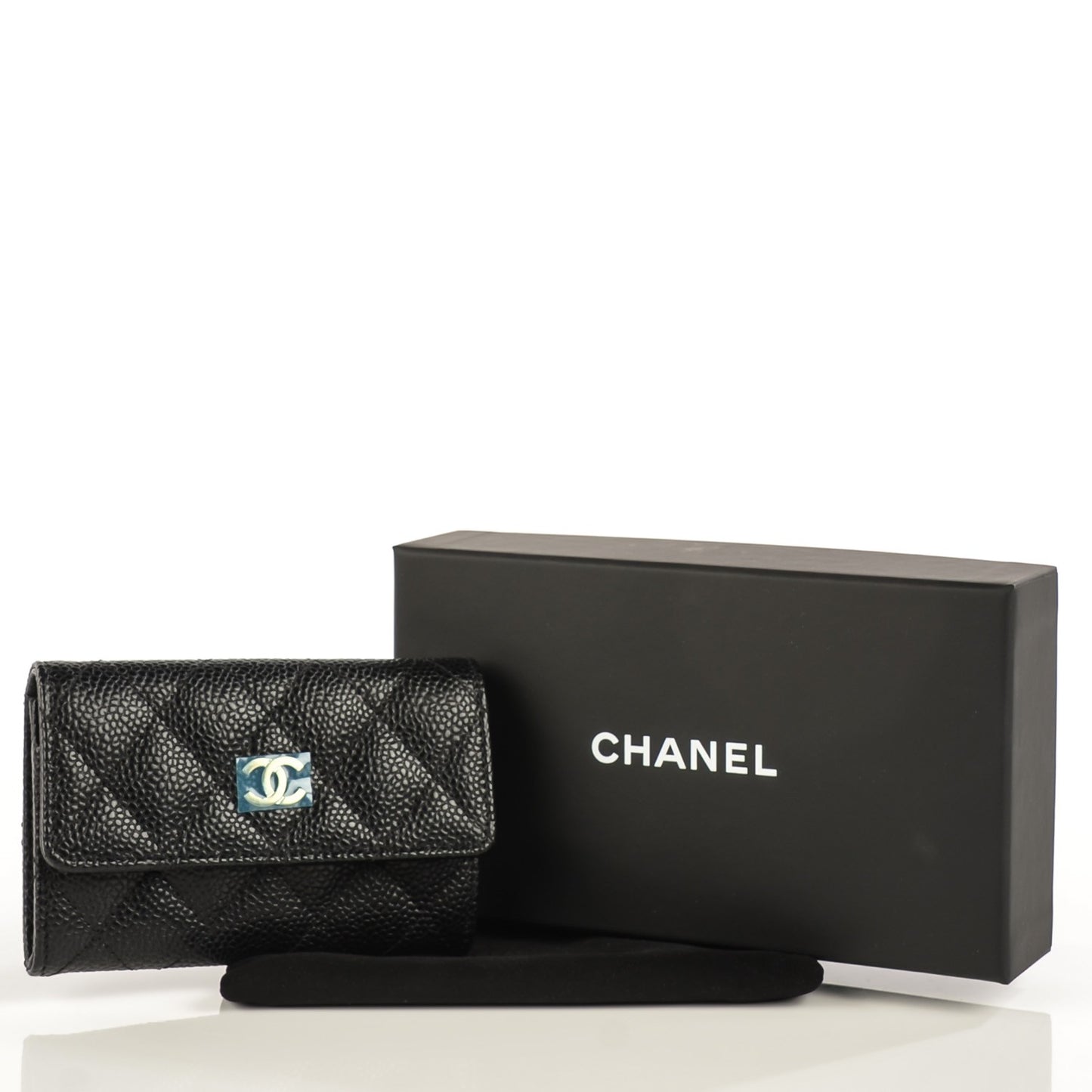 Caviar Quilted Flap Card Holder Black