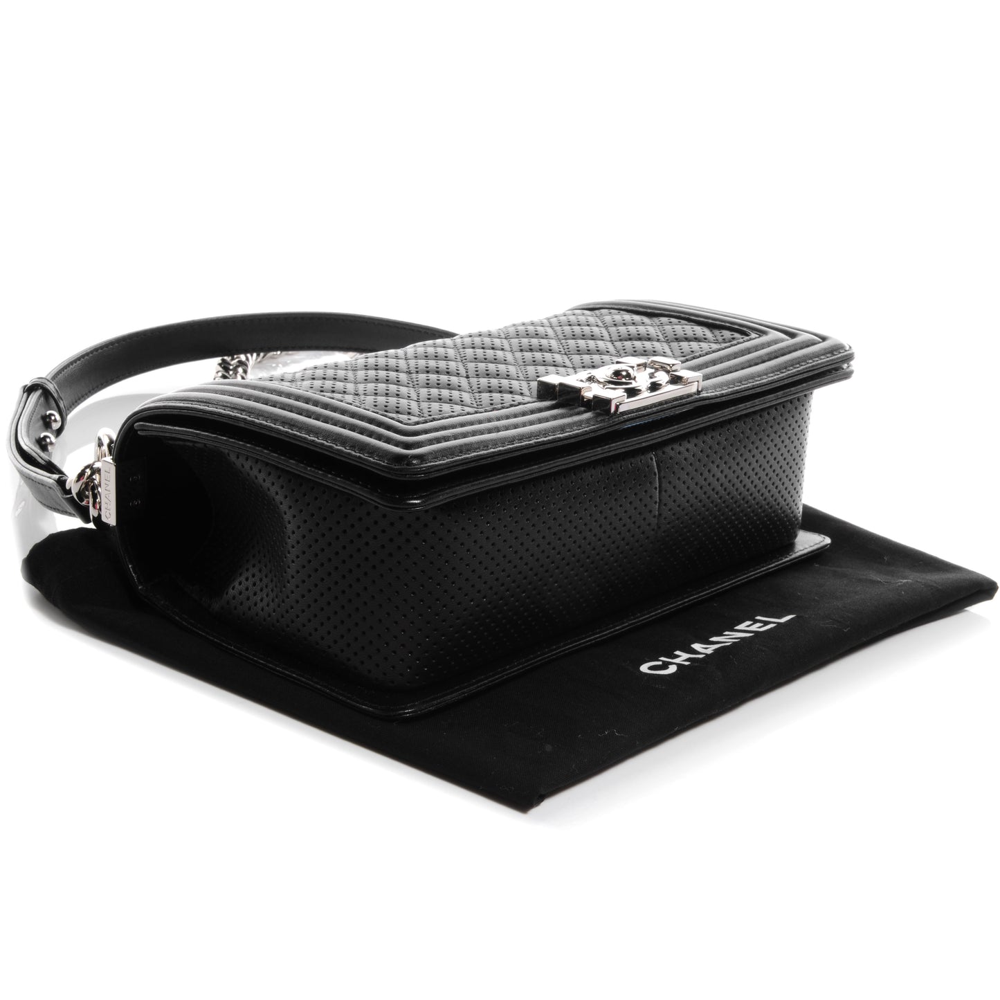 Perforated Lambskin Medium Boy Flap Black