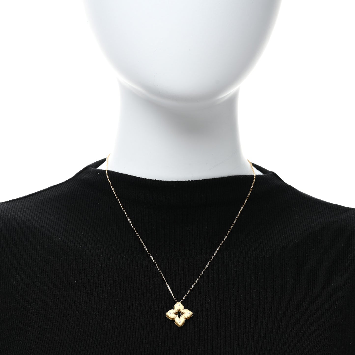 18K Yellow Gold Diamond Petite Venetian Princess Flower Pendant Necklace