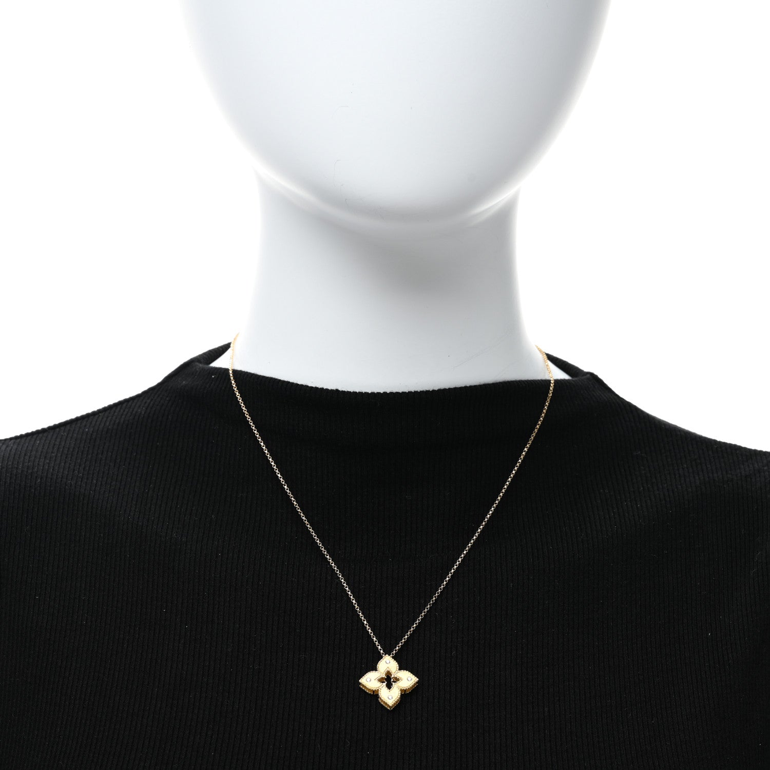 Roberto Coin 18K Yellow Gold Diamond Petite Venetian Princess Flower Pendant Necklace 3 of 4