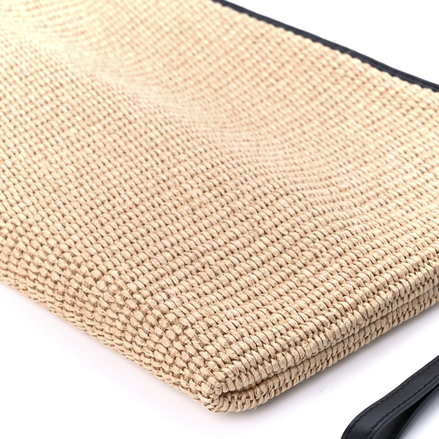 Straw Vitello King Logo Woven Large Flat Pouch Paglia Black
