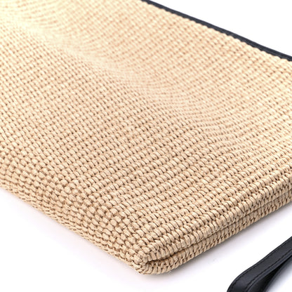 Fendi Straw Vitello King Logo Woven Large Flat Pouch Paglia Black 9 of 9