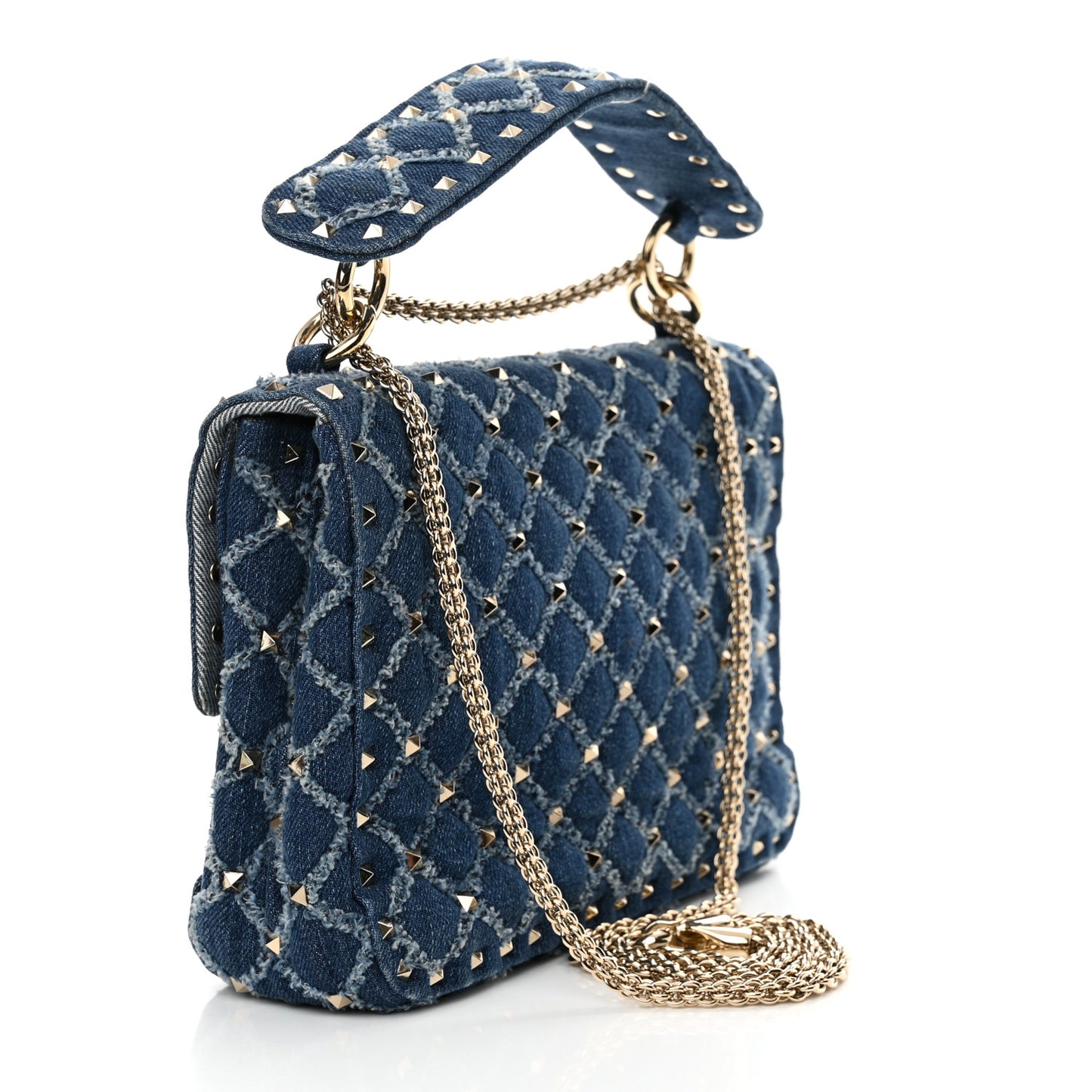 Denim Medium Rockstud Spike Shoulder Bag Denim