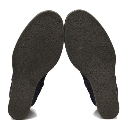 Chanel Suede Lace Up Wedge Booties 36 Dark Blue 5 of 8