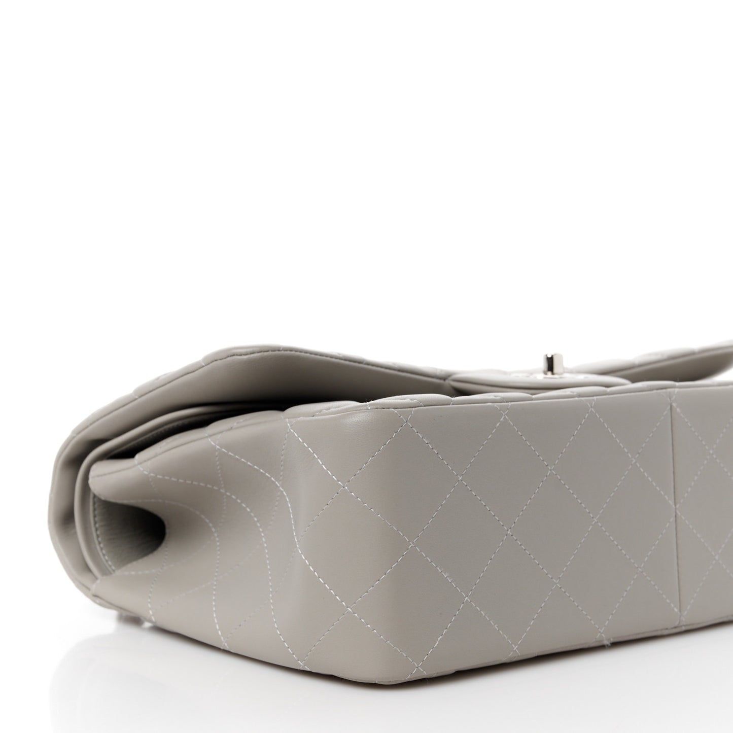 Lambskin Quilted Jumbo Double Flap Grey