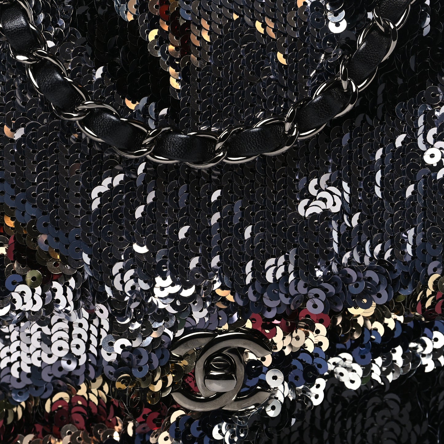 Sequin Medium Single Flap Silver Black Multicolor