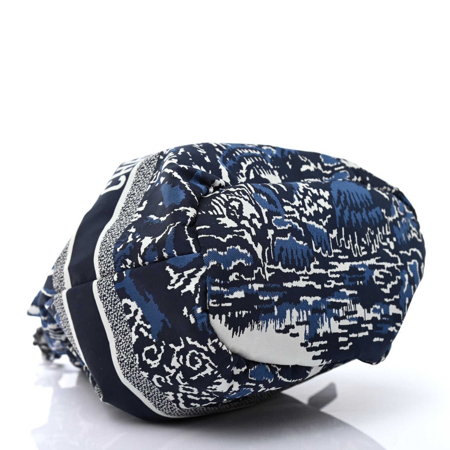 Embroidered Palm Tree Toile De Jouy Canvas Mini Bucket Bag Blue