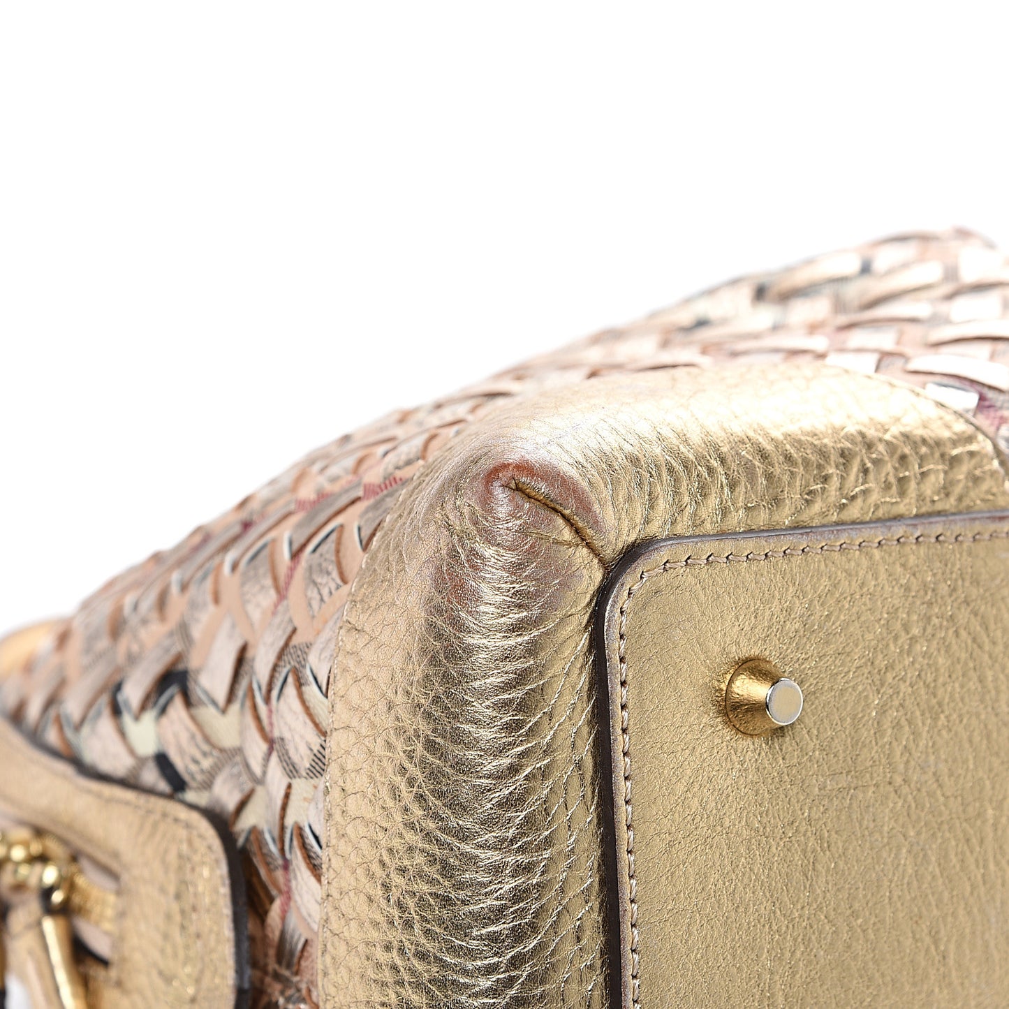 Metallic Woven Haymarket Check Thornley Satchel Gold