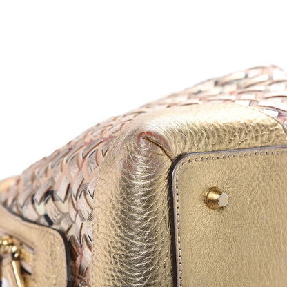 Burberry Metallic Woven Haymarket Check Thornley Satchel Gold 8 of 12
