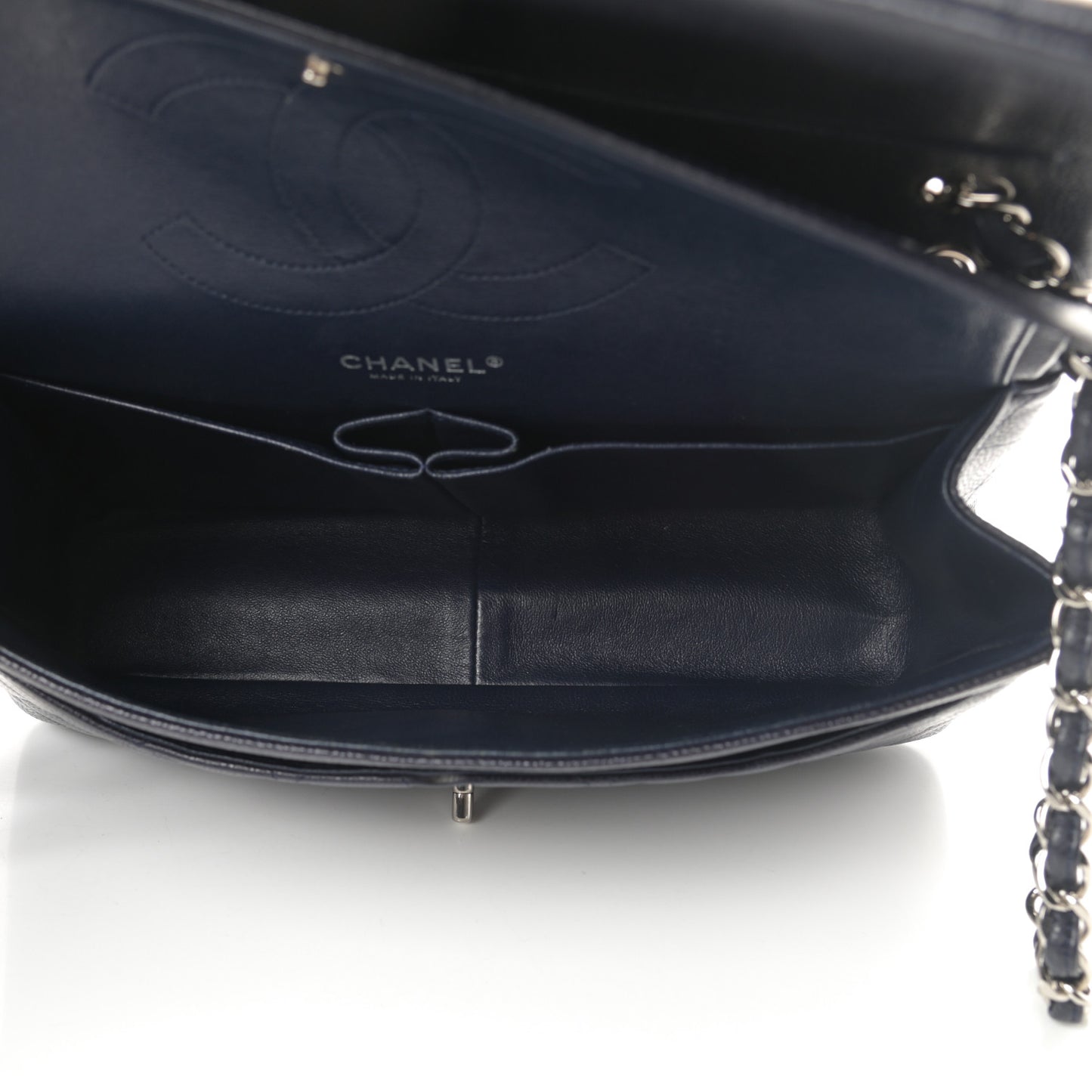 Caviar Quilted Jumbo Double Flap Navy Blue