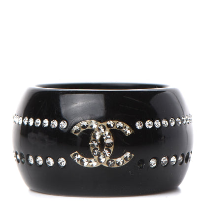 Chanel Resin Crystal CC Ring 6.5 Black 1 of 6