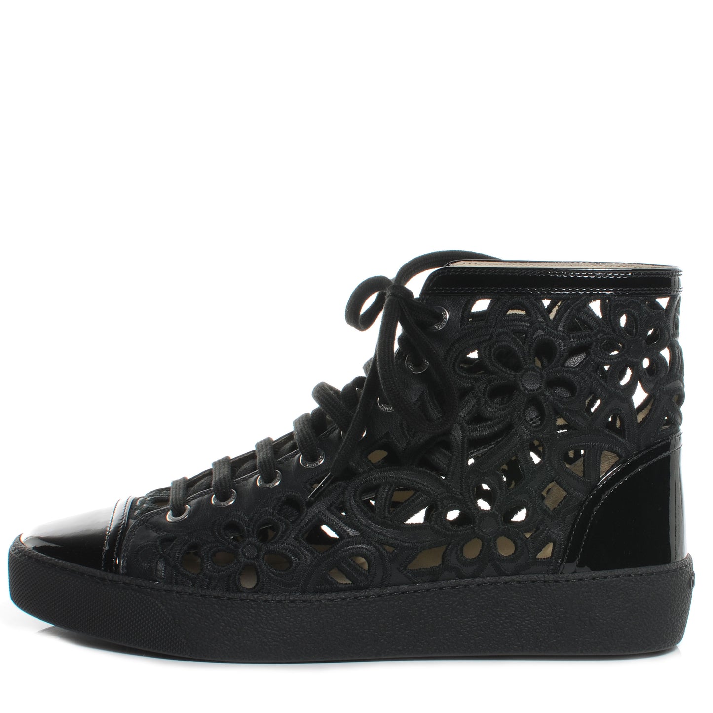 Patent Grained Goatskin Hollow Out Flower Sneakers 39 Black