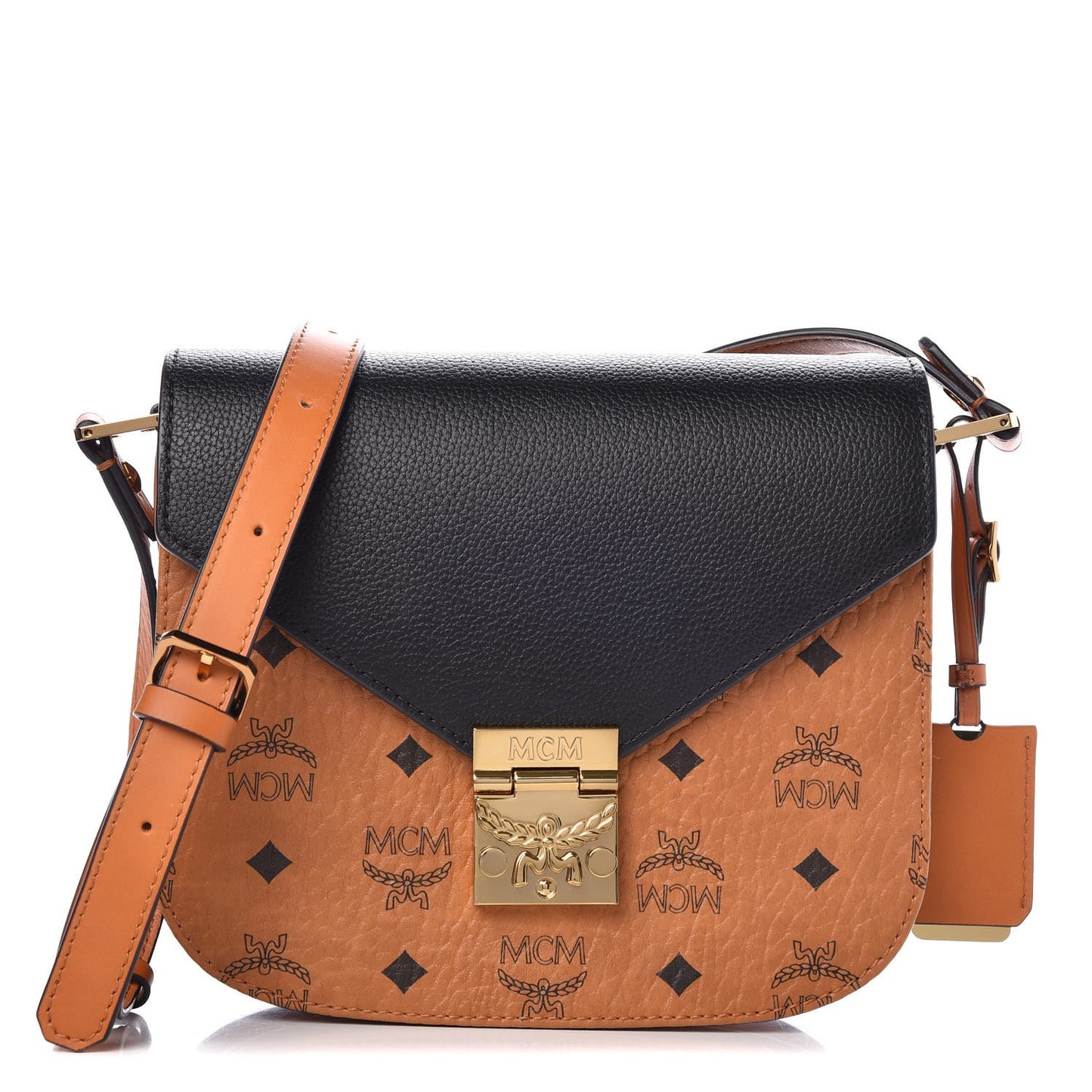 Visetos Calfskin Small Patricia Crossbody Bag Cognac Black