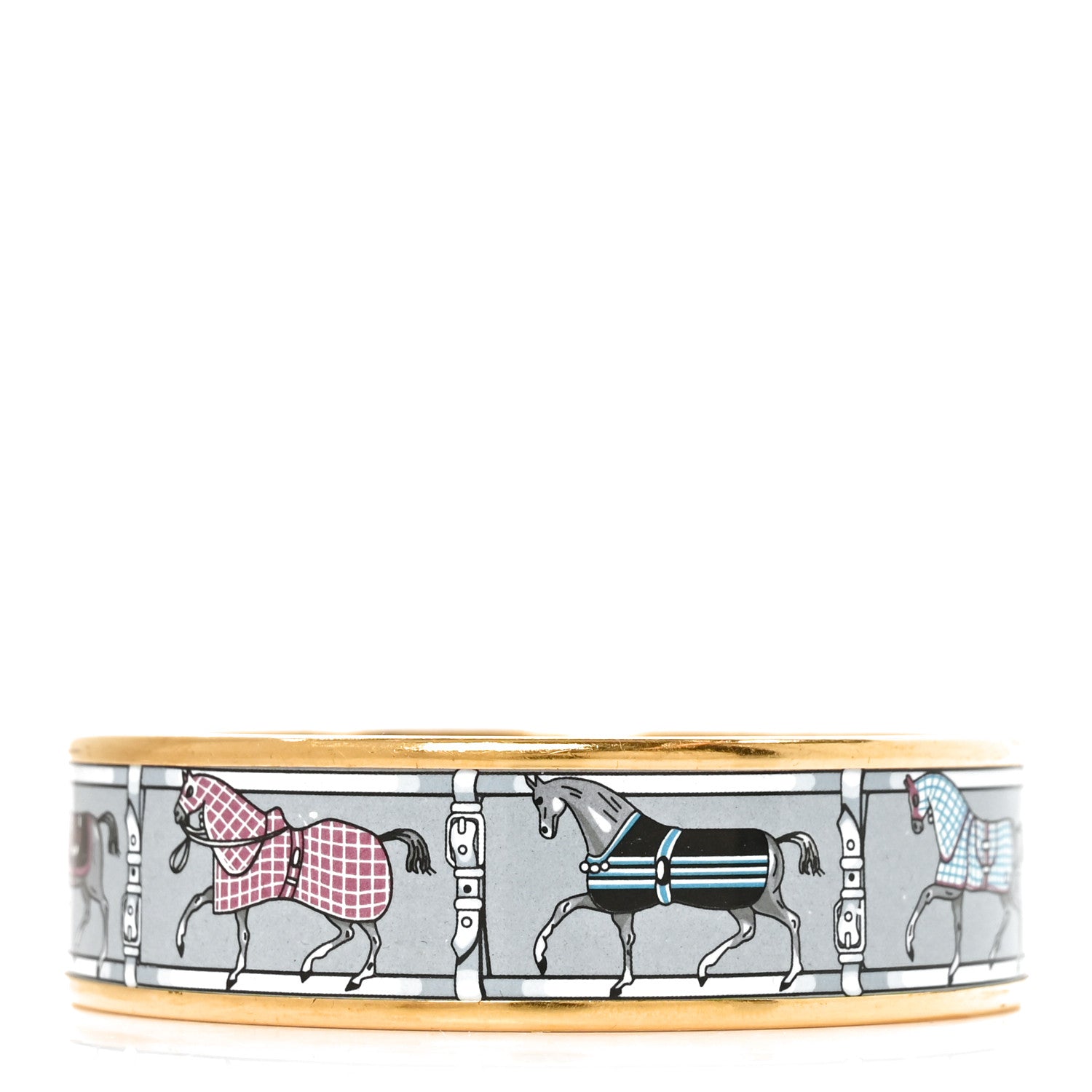 Hermes Enamel Printed Wide Horse Riding Motif Bracelet 1 of 6