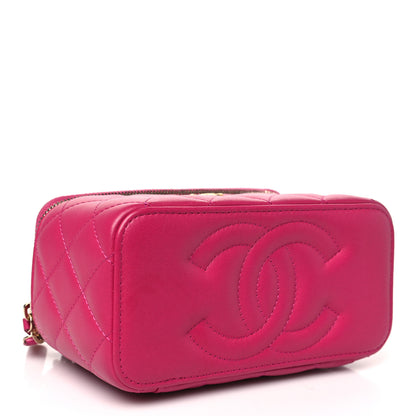 Chanel Lambskin Quilted Small Pearl Crush Vanity Case With Chain Fuchsia 4 of 10
