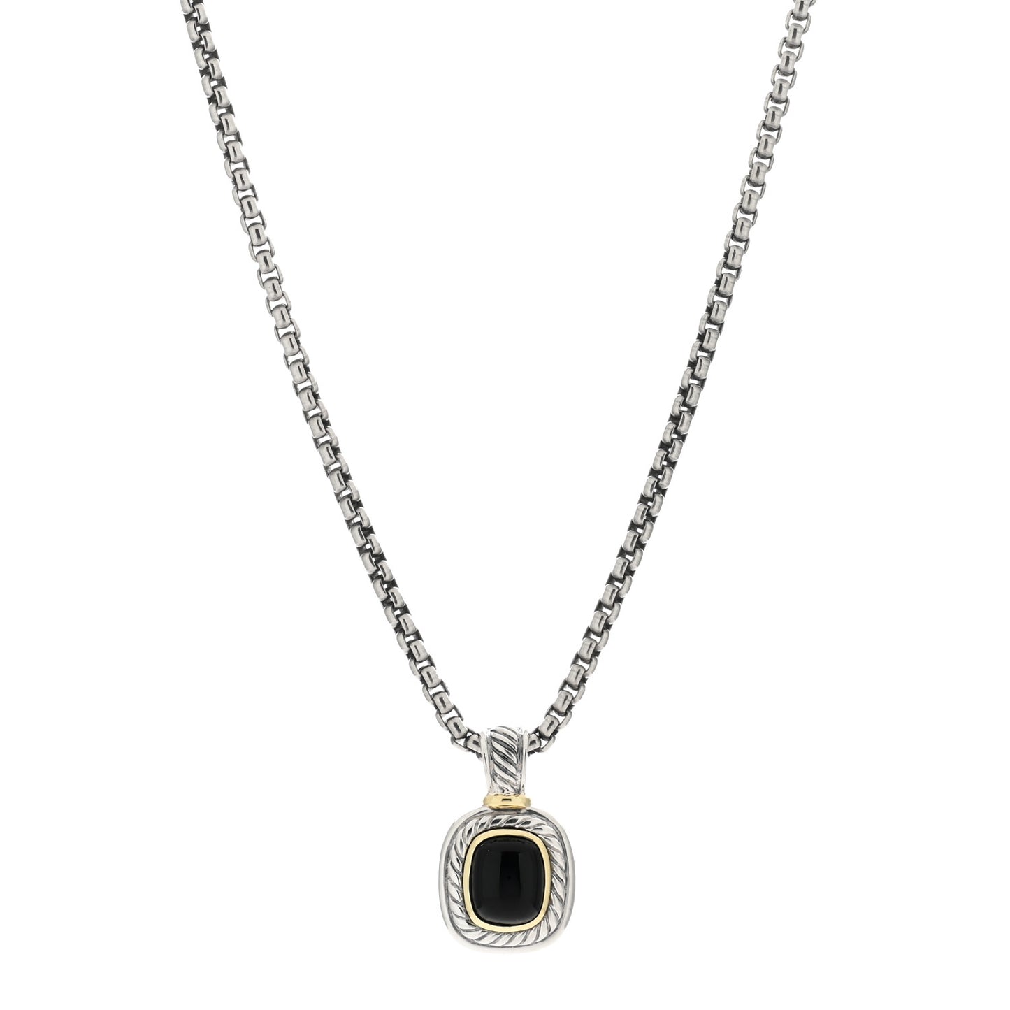 Sterling Silver 14K Yellow Gold Black Onyx 12mm Albion Enhancer Pendant Necklace