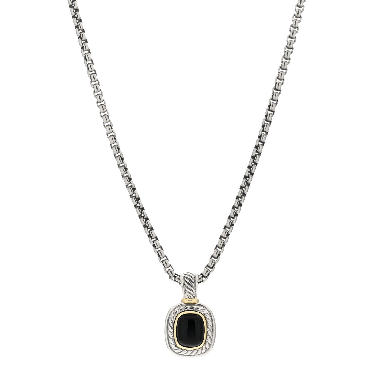 David Yurman Sterling Silver 14K Yellow Gold Black Onyx 12mm Albion Enhancer Pendant Necklace 1 of 4