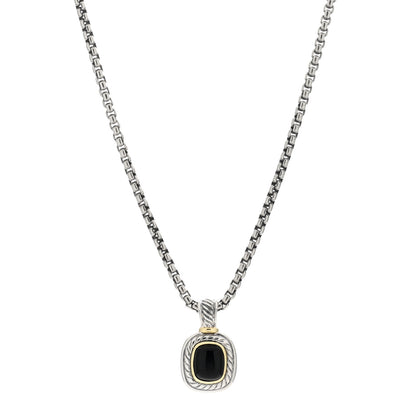 David Yurman Sterling Silver 14K Yellow Gold Black Onyx 12mm Albion Enhancer Pendant Necklace 1 of 4