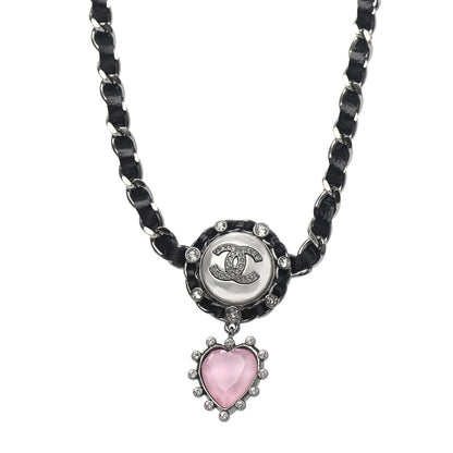 Chanel Lambskin Crystal Heart Choker Necklace Black Silver Pink 3 of 4