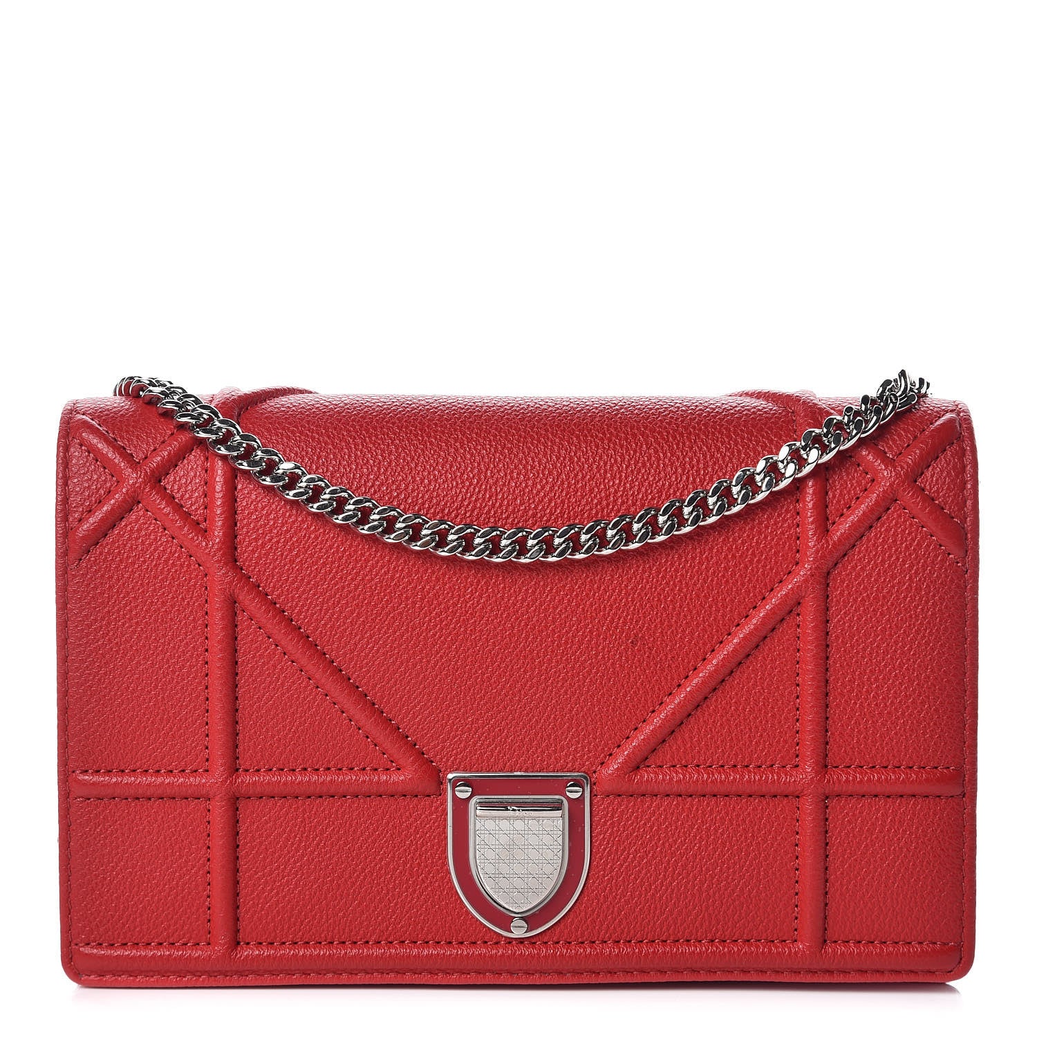 Christian Dior Grained Calfskin Diorama Wallet on Chain Pouch Rouge Vif 1 of 13