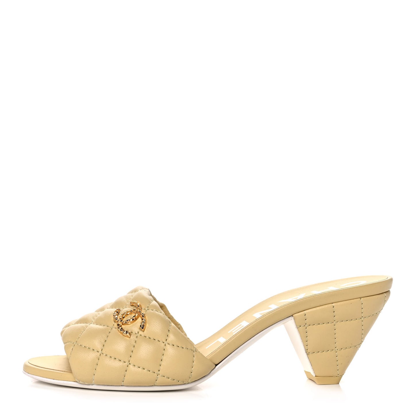 Lambskin Quilted Textured CC Mules 37 Yellow