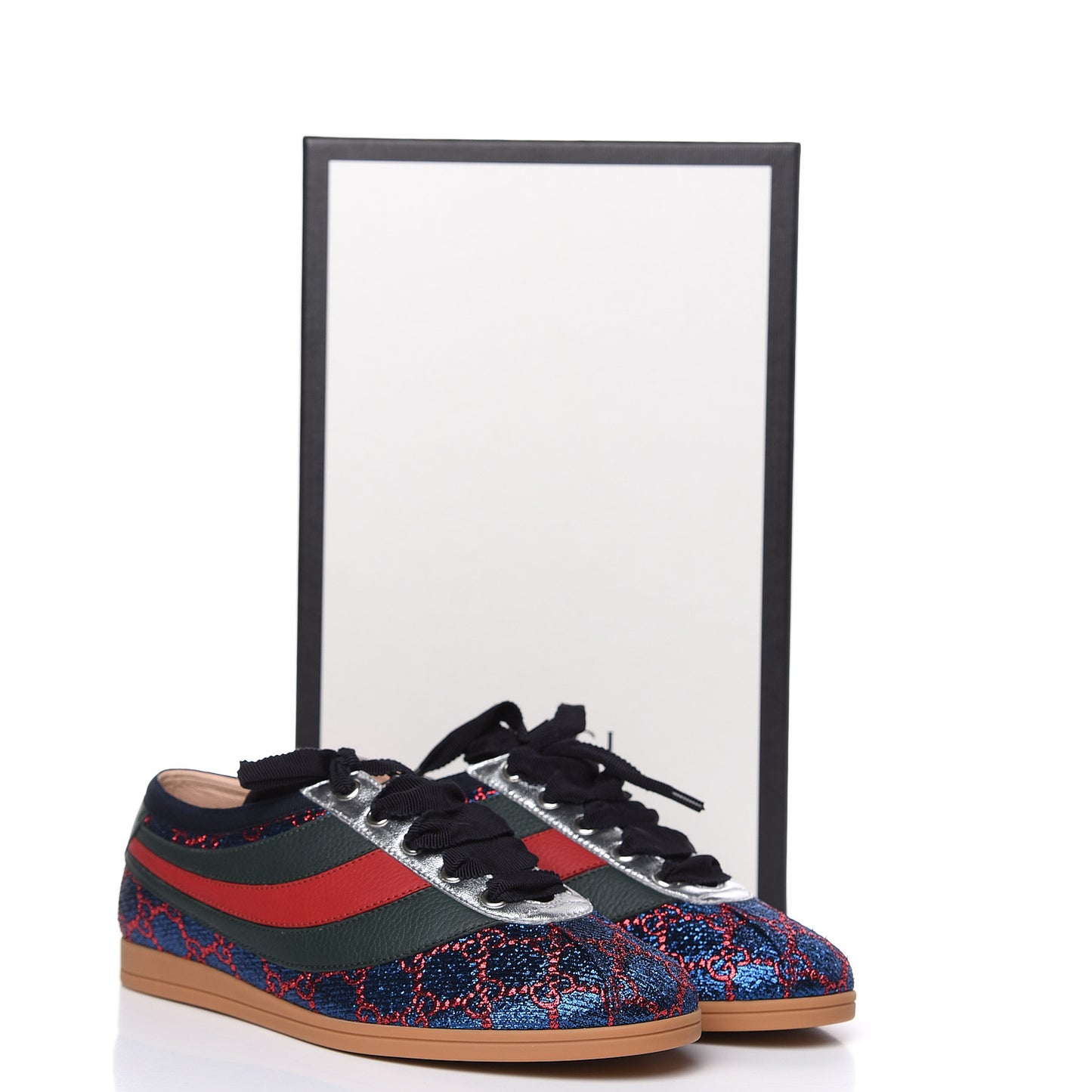 Lurex Calfskin Web GG Monogram Womens Falacer Sneakers 37 Iridescent Blue Iridescent Red Silver