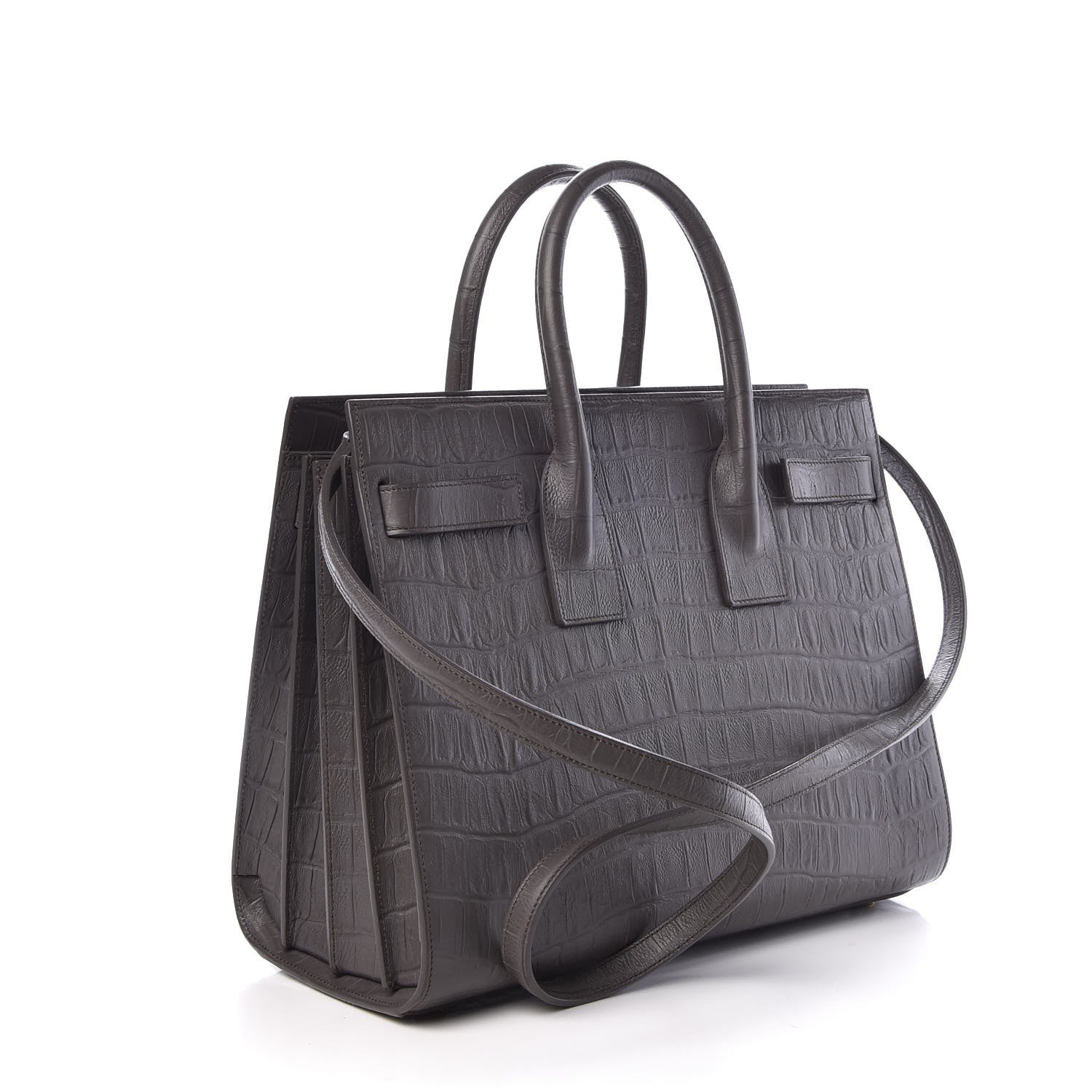 Saint Laurent Calfskin Crocodile Embossed Small Sac De Jour Fog 4 of 8