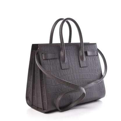 Saint Laurent Calfskin Crocodile Embossed Small Sac De Jour Fog 4 of 8