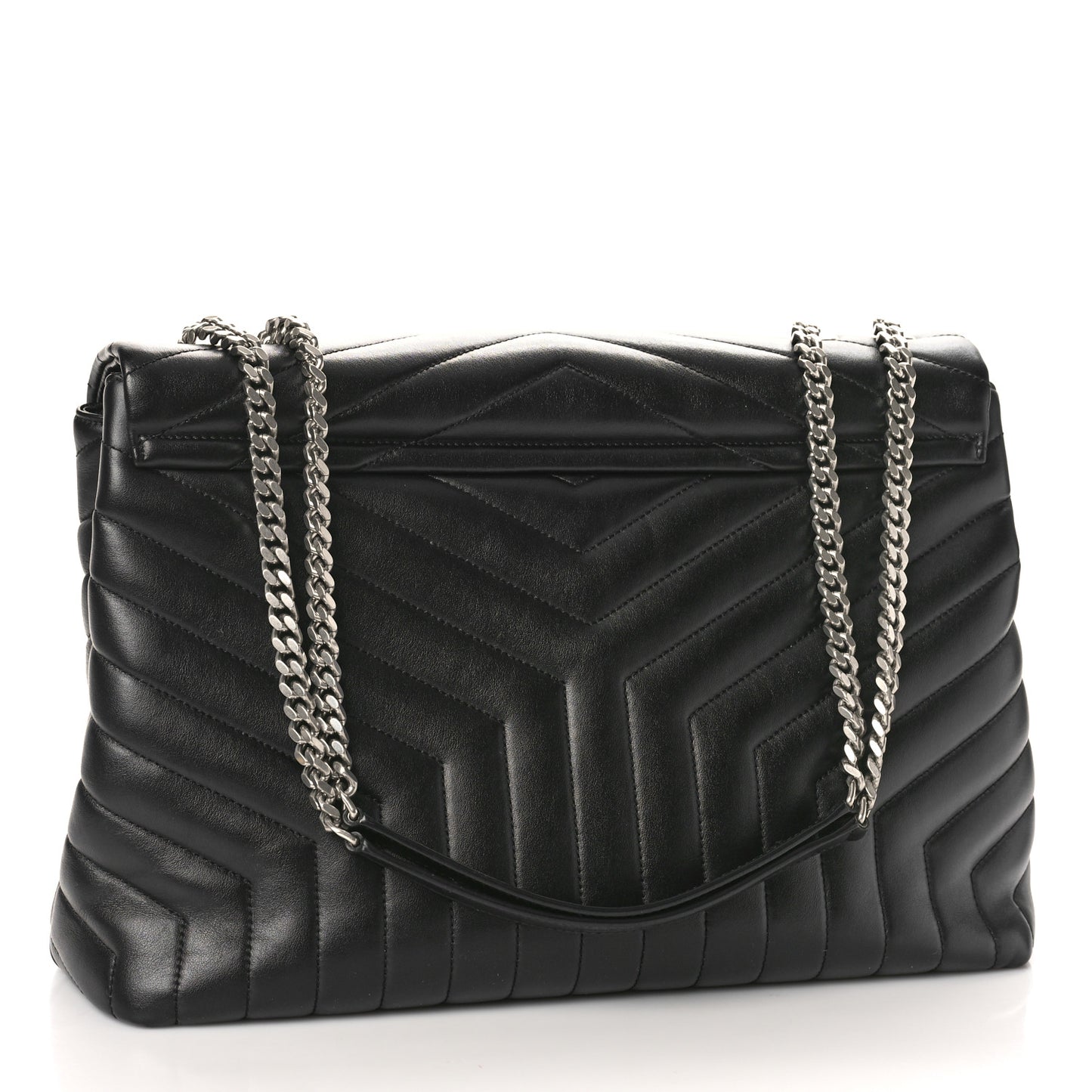 Calfskin Y Quilted Monogram Large Loulou Chain Satchel Black
