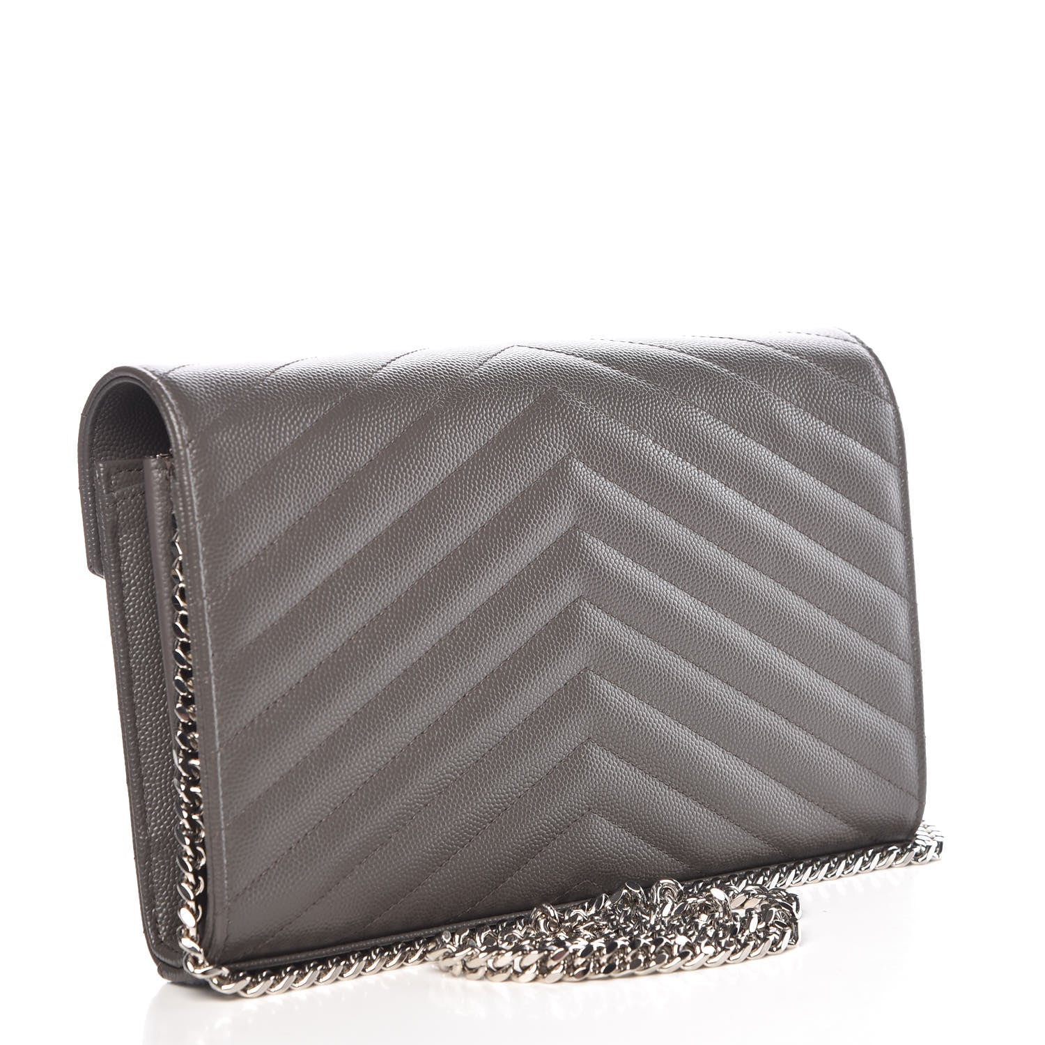 Saint Laurent Grain De Poudre Matelasse Chevron Monogram Chain Wallet Earth 3 of 9