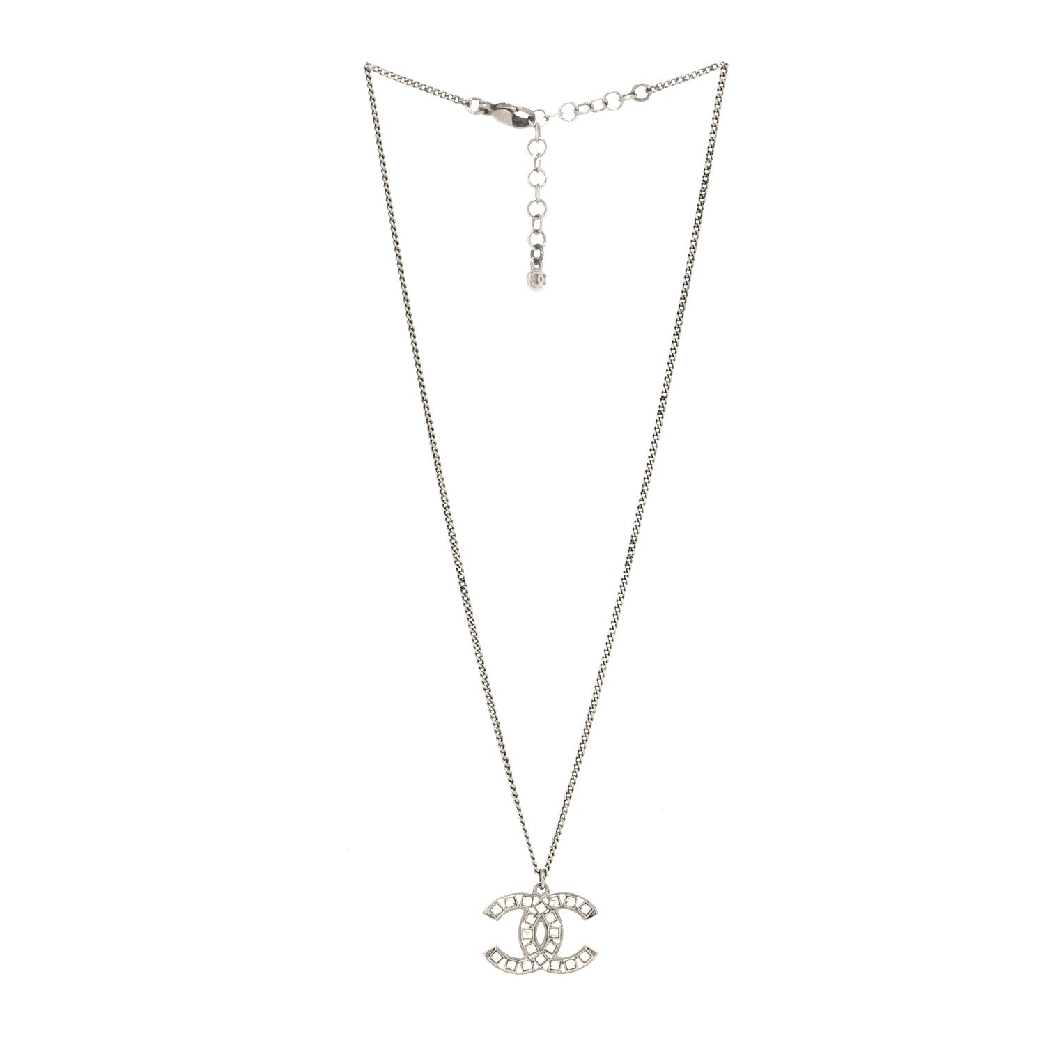 Chanel Baguette Crystal CC Necklace Silver 3 of 5