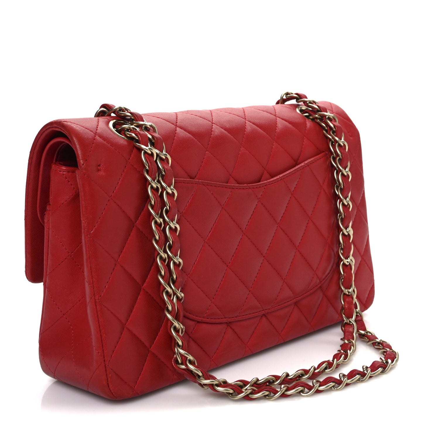 Lambskin Quilted Medium Double Flap Red