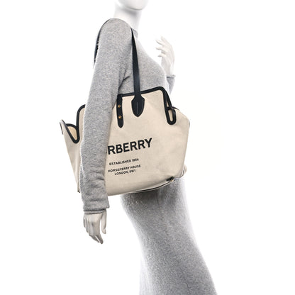 Burberry Cotton Soft Canvas Calfskin Medium Belt Tote Natural Black 2 of 12