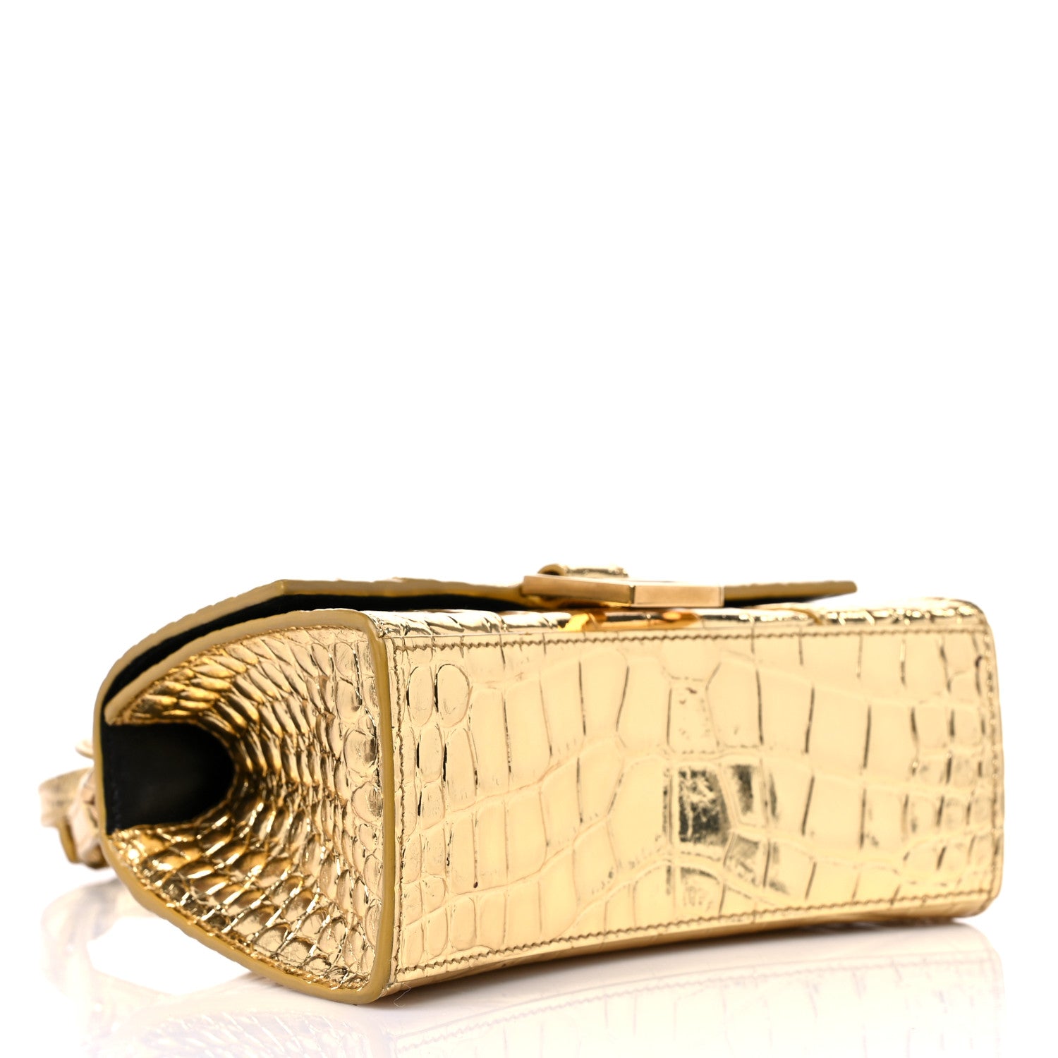 Balenciaga Metallic Calfskin Crocodile Embossed Hourglass Top Handle Bag XS Gold 4 of 13