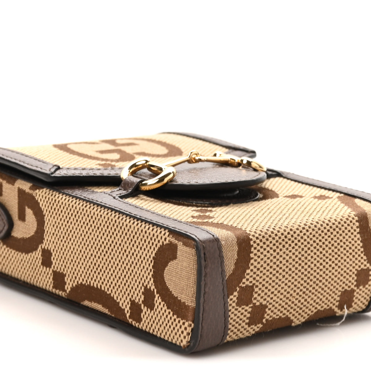 Monogram Jumbo GG Textured Dollar Calfskin Mini Horsebit 1955 Crossbody Bag Camel Ebony New Acero