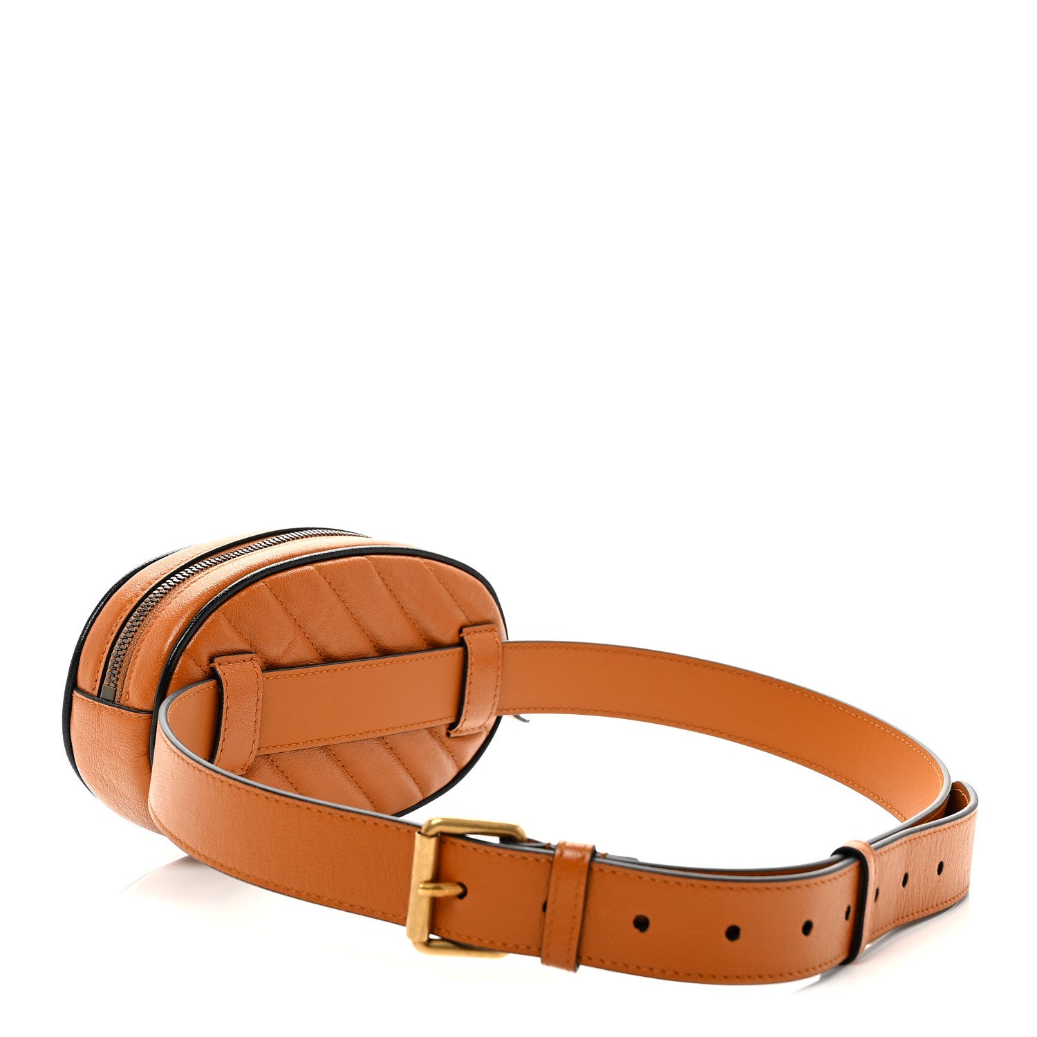 Gucci Vintage Effect Calfskin Matelasse Diagonal Torchon GG Marmont Belt Bag 95 38 Cognac 3 of 11