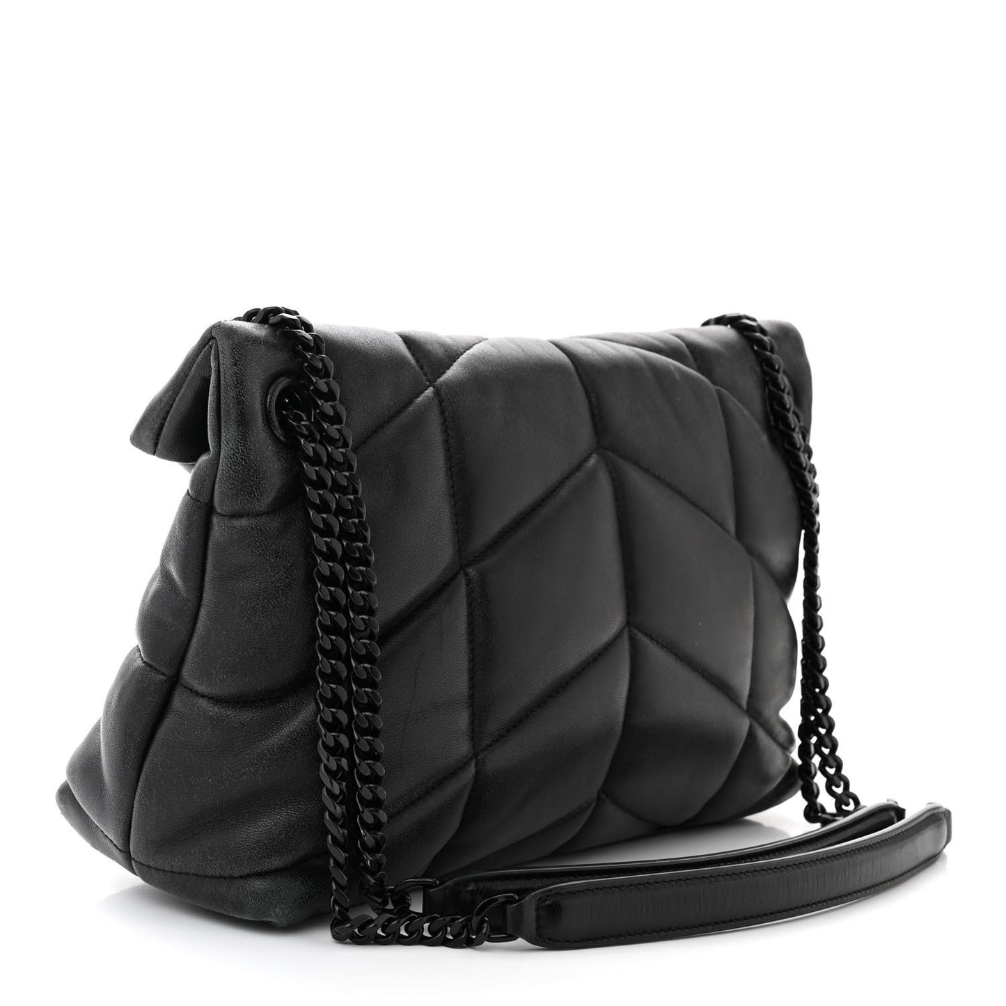 Lambskin Quilted Monogram Monochrome Small Loulou Puffer Chain Satchel Black