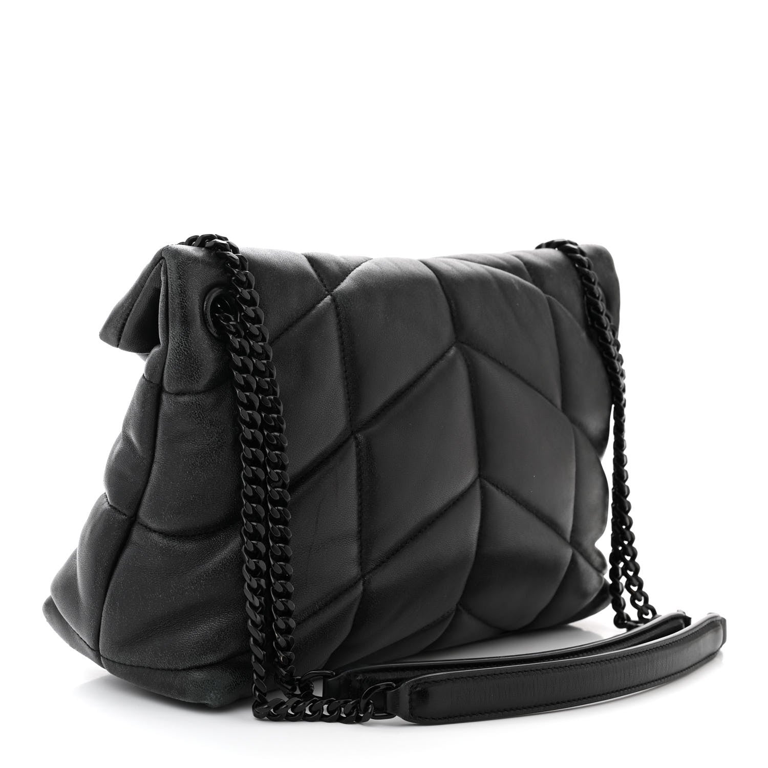 Saint Laurent Lambskin Quilted Monogram Monochrome Small Loulou Puffer Chain Satchel Black 3 of 10
