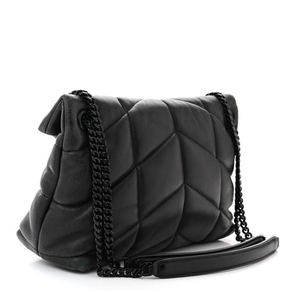Saint Laurent Lambskin Quilted Monogram Monochrome Small Loulou Puffer Chain Satchel Black 3 of 10
