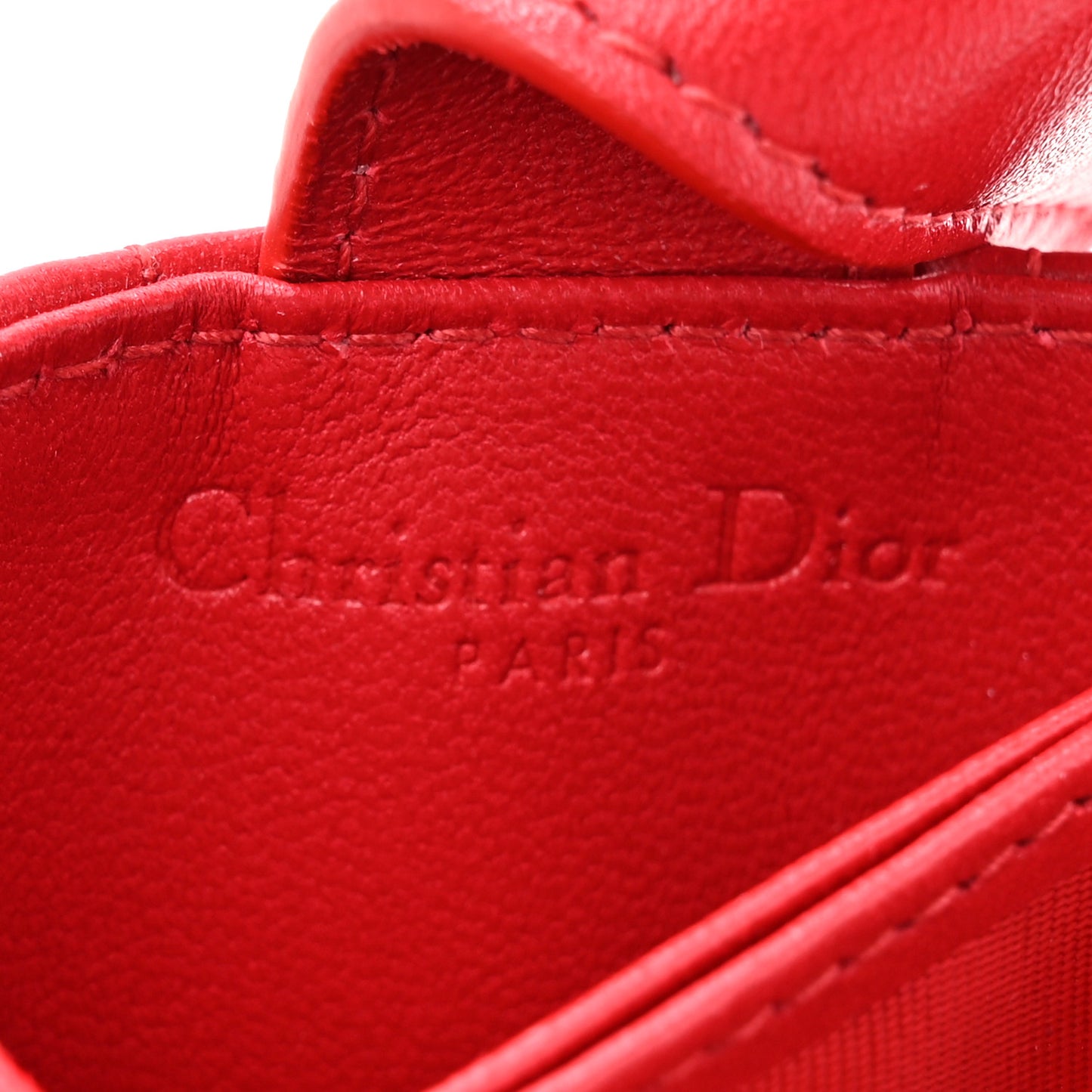 Lambskin Cannage Lady Dior 5-Gusset Card Holder Red