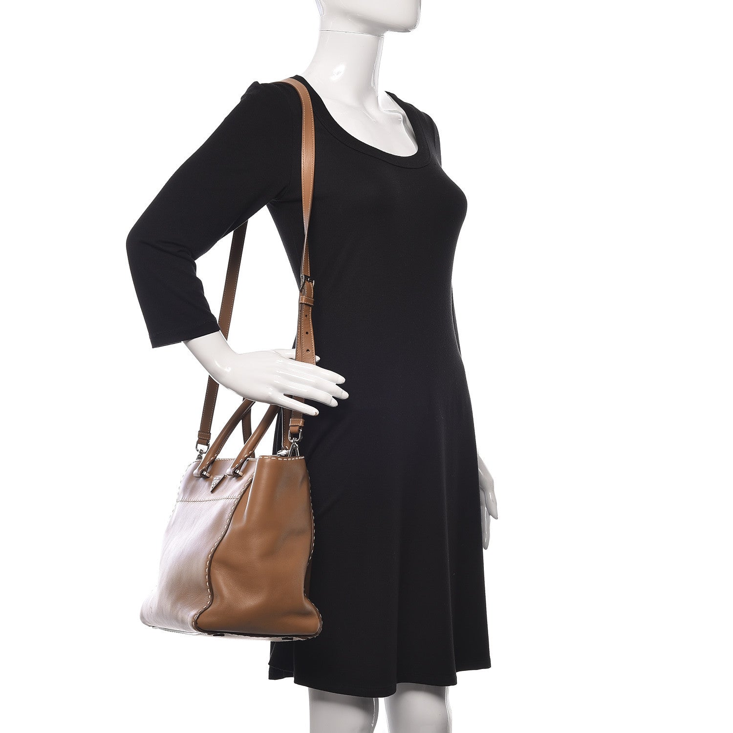 Prada City Calf Small Hand Stitched Galleria Double Zip Tote Caramel 2 of 12