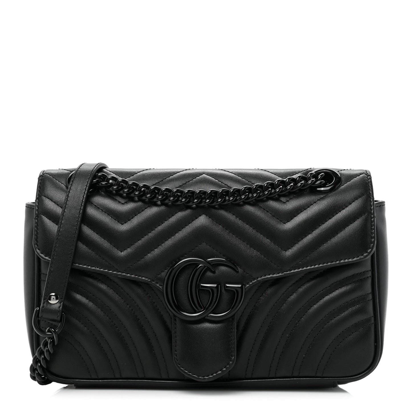 Calfskin Matelasse Monochrome Small GG Marmont Shoulder Bag Black