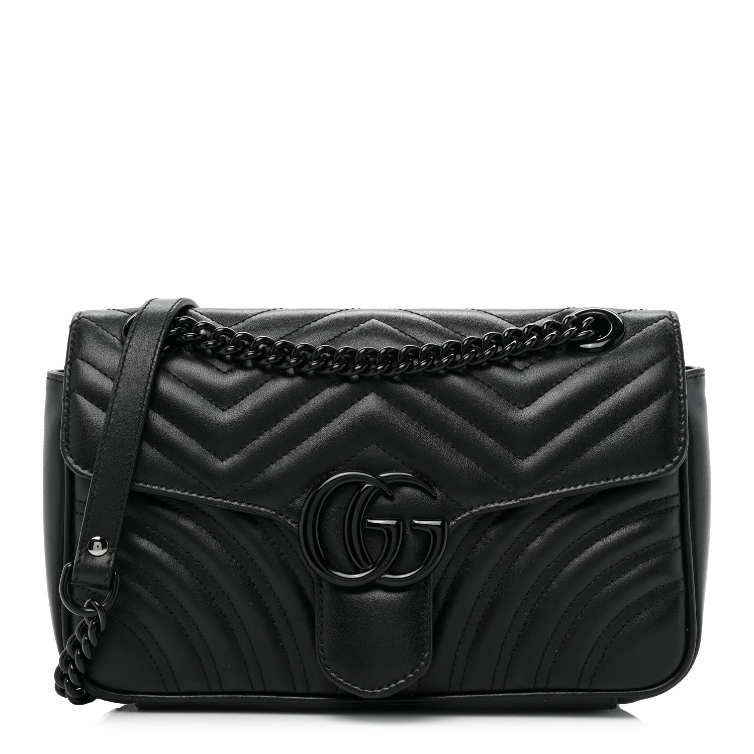 Gucci Calfskin Matelasse Monochrome Small GG Marmont Shoulder Bag Black 1 of 14