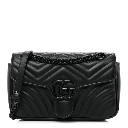 Gucci Calfskin Matelasse Monochrome Small GG Marmont Shoulder Bag Black 1 of 14